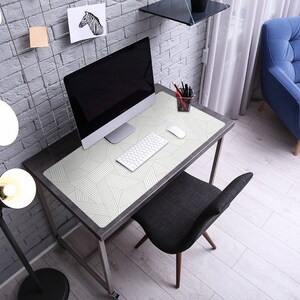 Grijze lijnen bureauonderlegger, zilveren toetsenbordmat, witte bureaubeschermer, geometrische bureaulegger, kantoorinrichting, bureaumat, kinderkamerdecor afbeelding 3