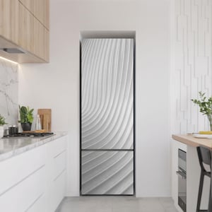 Waves In A Minimalist Style Fridge Magnetic Decal, White Aesthetic Fridge Magnet, Kitchen Decoration, Fridge Mat
