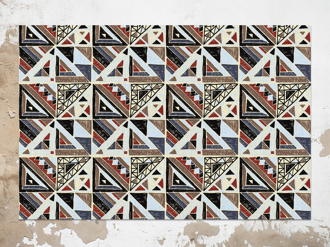 Geometric Aztec Vinyl Mat, Brown Vinyl Floor Mat, Bronze Vinyl Rug ...