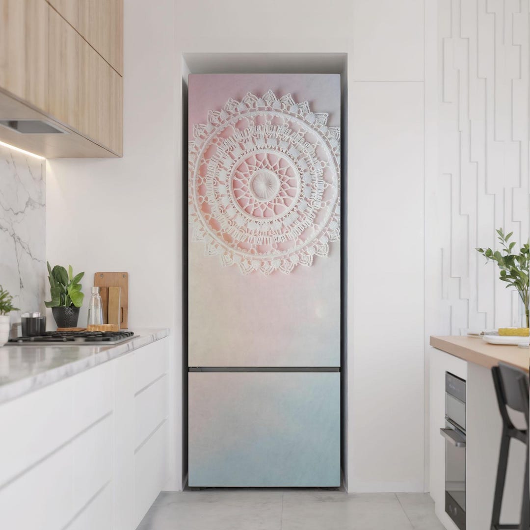 Patterned Refrigerator Delicate Lace Pattern Refrigerator Sticker, Pink Refrigerator Decal ...