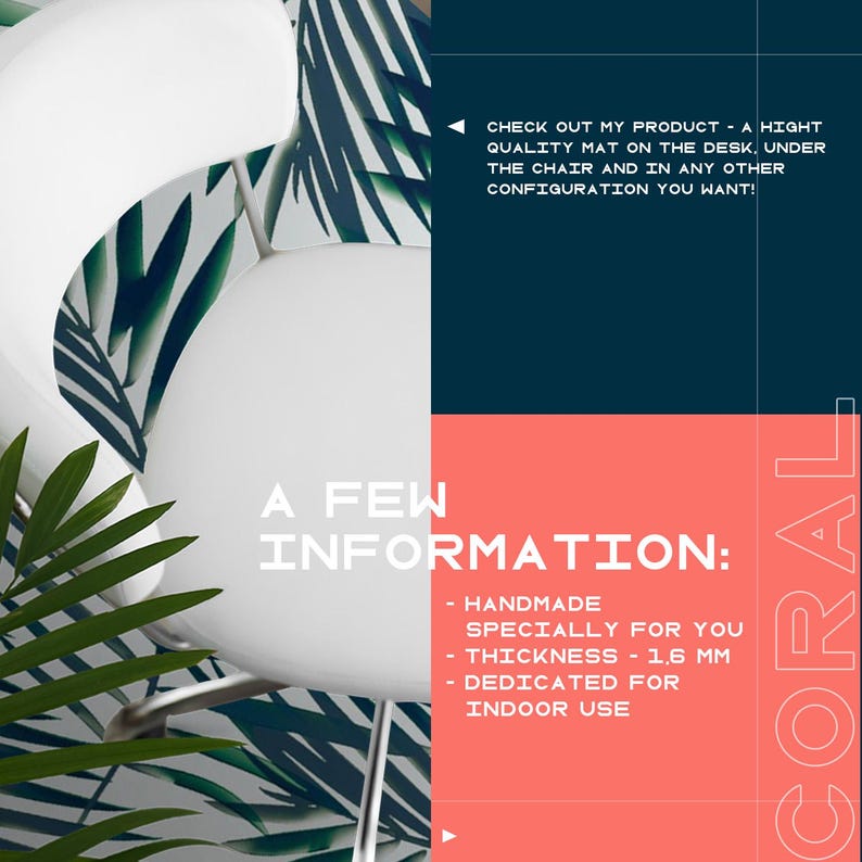 a poster with a palm tree and a white chair