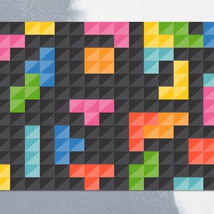 Tappetino in vinile colorato con gioco Tetris, tappetino in vinile blu, tappeto in vinile arancione, tappeto in linoleum Tetris, tappetino in linoleum, pavimento in vinile, tappetino comfort