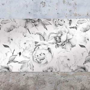 Monohrome White Peony Desk Pad, Gray Desk Blotter, White Keyboard Mat, Floral Desk Protector, Gaming Room Decor, Computer Mat, Desk Decor