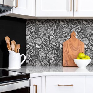 Black and White Sausages Panel Stickers, Self Adhesive Panels, Food Panel Stickers, Black and white Decal Decor, Wall Panel Stickers
