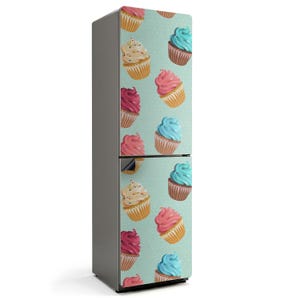 Seamless Pattern With Cupcakes Fridge Magnetic Decal, Turquoise Aesthetic Fridge Magnet, Kitchen Decoration, Refrigerator Decor