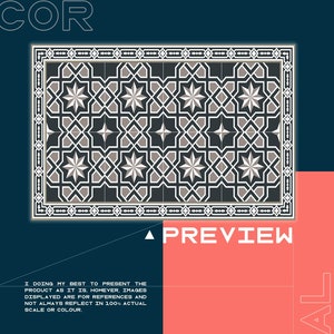 Gray Beige Ornamental Star Vinyl Floor Mat, Tile Vinyl Rug, Gray and Beige Vinyl Mat, Linoleum Rug, Decorative Mat, Vinyl Rugs and Mats