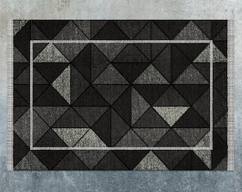 Carpet Triangles Dark Gray Vinyl Mat, Black Linoleum Rug, Gray Vinyl Floor Mat, Geometric Vinyl Rug, Floor Mat, Area Rug, Art Mat