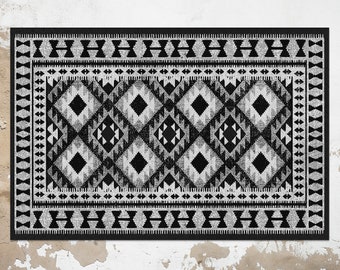 Black Nordic Carpet Vinyl Mat, Black Vinyl Floor Mat, Gray Vinyl Rug, Nordic Linoleum Rug, Linoleum Mat, Kitchen Decor, Art Mat
