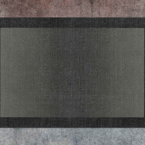 Fabric Texture Dark Gray Frame Vinyl Rug, Minimalist Vinyl Mat, Gray and Black Vinyl Floor Mat, Linoleum Mat, Vinyl Flooring, Bath Mat
