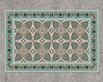 Gotische vloer vinyl vloerkleed, vinyl tegel vloermat, groen en beige vinyl vloermat, keukenmat, keukendecor, keukenmatten voor vloer