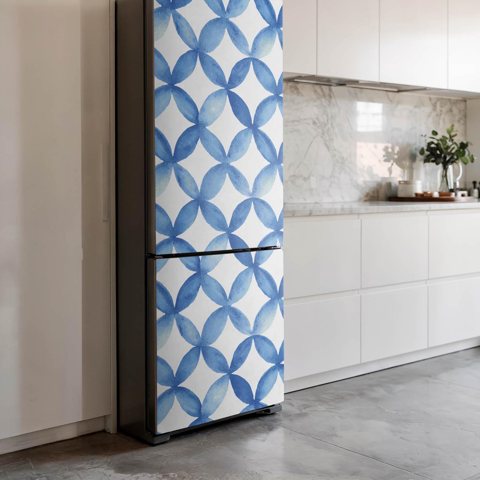 Pattern in the Shape of Flowers Fridge Door Cover, Blue Refrigerator ...
