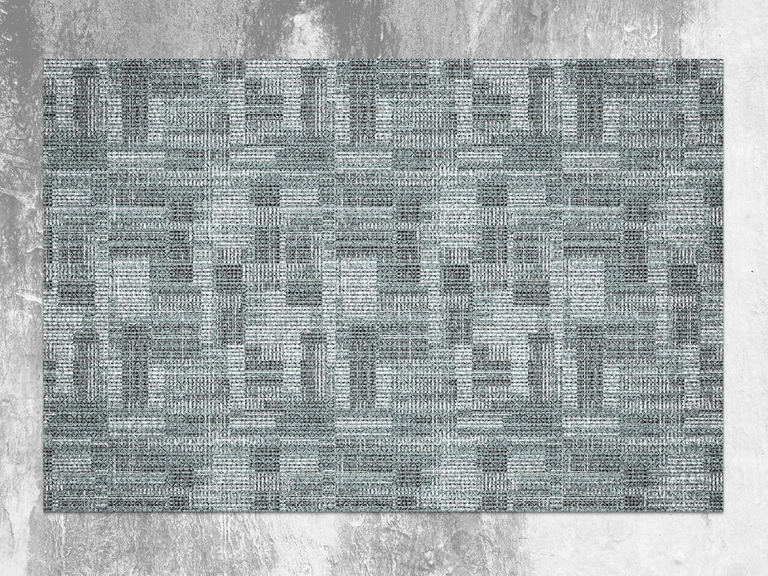 Grey Pattern Rug Mat Gray Knitted Rug Vinyl Mat, Gray Vinyl Floor Mat, Blue Vinyl Rug, Retro ...