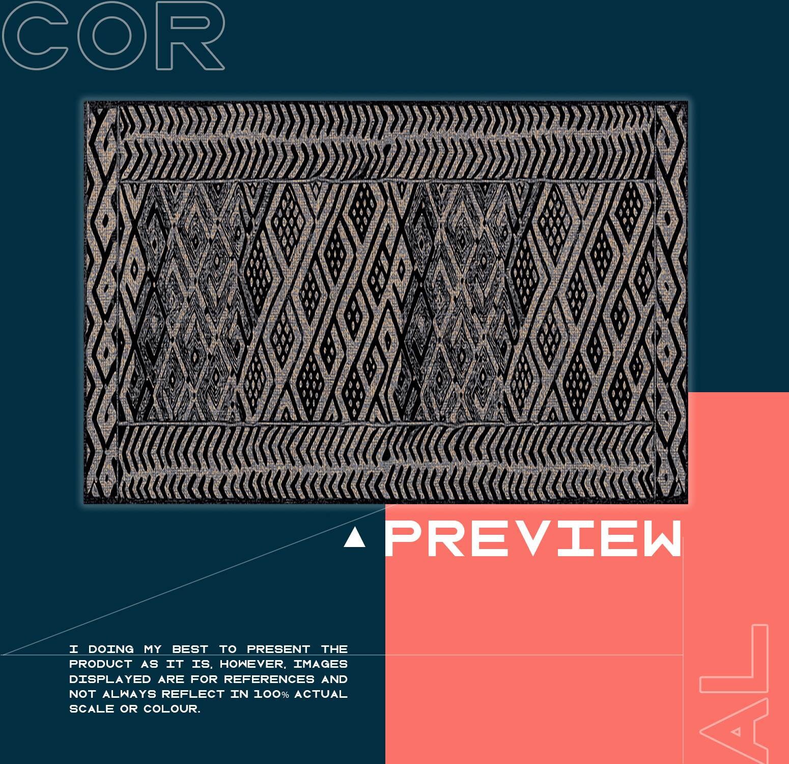Black Beige Linocut Pattern Vinyl Rug, Oriental Vinyl Rug, Black and ...