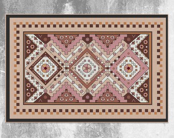 Marrakesh Carpet Vinyl Mat, Pink Vinyl Rug, Orange Linoleum Rug, Oriental Vinyl Floor Mat, PVC Mat, Kitchen Decor, Vinyl Rugs and Mats
