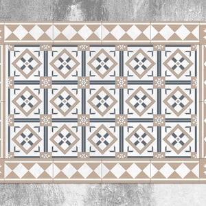 Creamy Diamond Vinyl Mat, Beige Vinyl Rug, Gray Linoleum Rug, Tile Vinyl Floor Mat, PVC Mat, Vinyl Flooring, Kitchen Mats For Floor