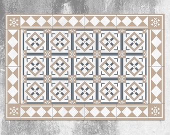Creamy Diamond Vinyl Mat, Beige Vinyl Rug, Gray Linoleum Rug, Tile Vinyl Floor Mat, PVC Mat, Vinyl Flooring, Kitchen Mats For Floor