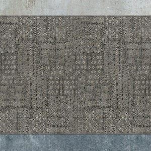 Tribal abstract tapijt grijze vinylmat, grijze vinylvloermat, zwart vinyltapijt, etnisch linoleumtapijt, keukenmat, karpet, kunstmat