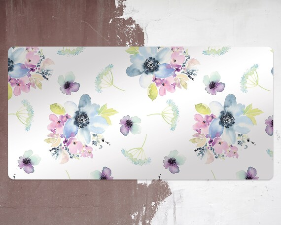 Purple Flowers Desk Pad Pink Blotter Green Keyboard Purple Flowers Desk Pad Pink, Green Desk Blotter Paper