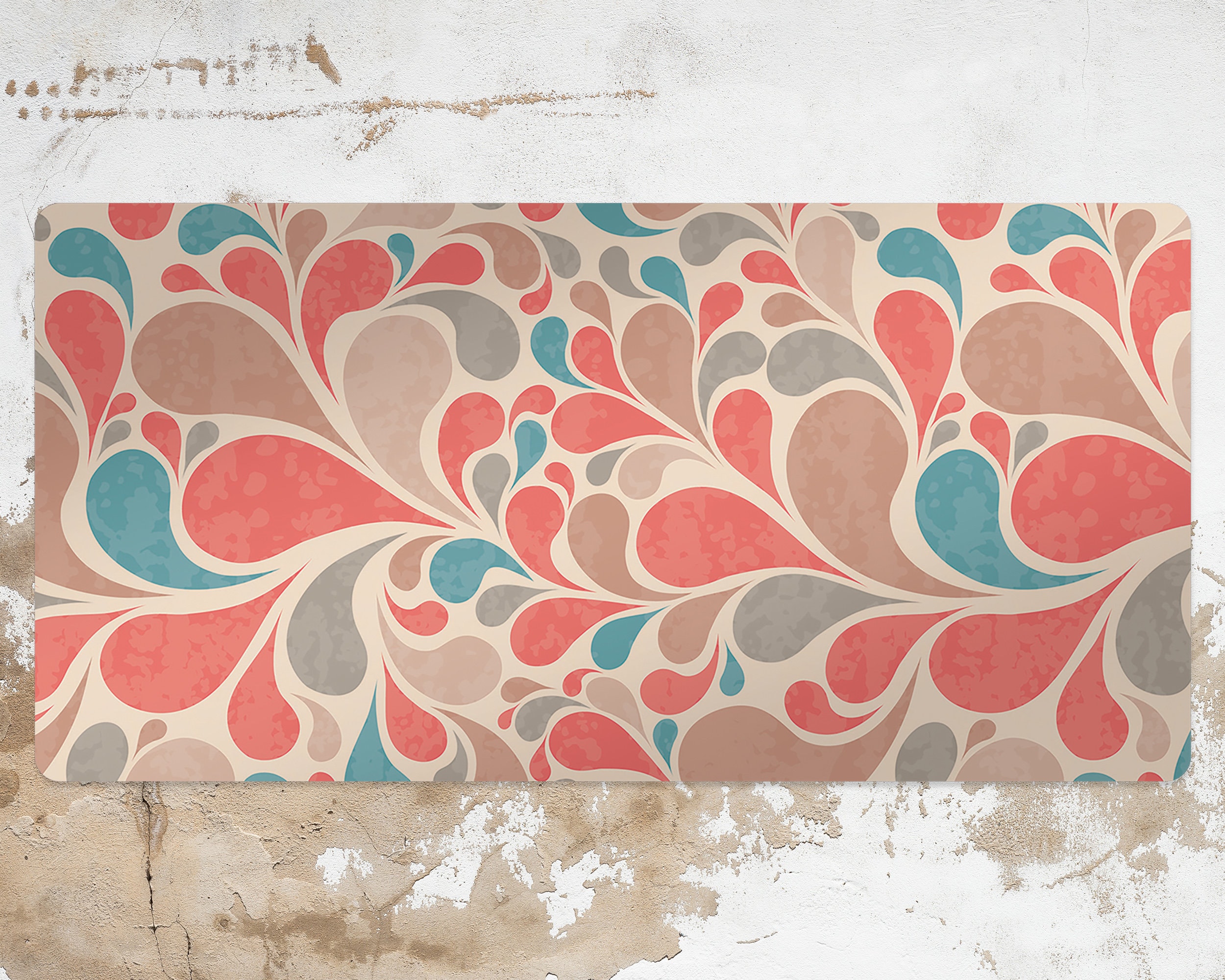 Retro Drops Desk Pad, Blue Keyboard Mat, Beige Desk Protector, Paisley Desk Blotter, Gaming Room Decor, Gaming Mouse Pad, Kids Room Decor