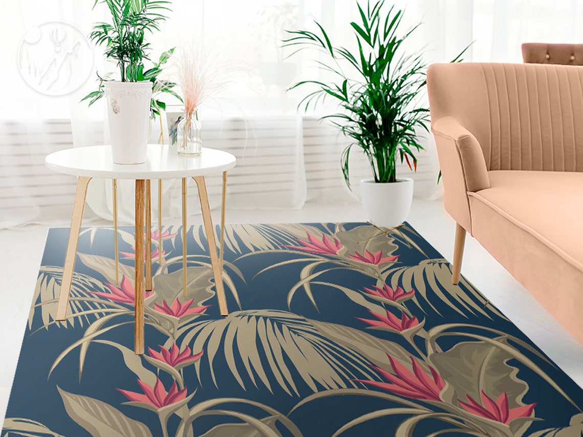 Art Deco Floral Vinyl Mat Green Linoleum Rug Red Vinyl Floor Etsy