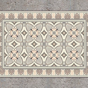 Beige Creamy Gothic Floor Vinyl Floor Mat, Tile Vinyl Mat, Beige and Gray Vinyl Mat, Linoleum Mat, Kitchen Decor, Vinyl Rugs and Mats