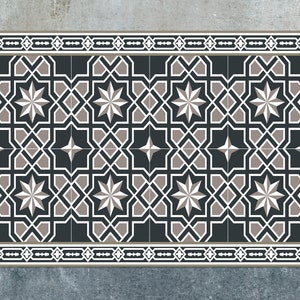 Gotisch tapijt marineblauwe beige vinylmat, marineblauwe vinylvloermat, grijs vinyltapijt, linoleumtapijt tegels, vloermat, karpet, comfortmat