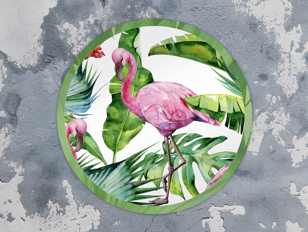 Flamingos Round Rug, Round Vinyl Mat, Tropical Vinyl Floor Mat, Pink ...