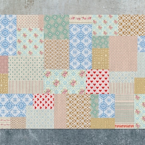 Patchwork Vinyl Mat, Orange Linoleum Rug, Blue Vinyl Floor Mat, Patchwork Vinyl Rug, Linoleum Mat, Area Rug, Vinyl Rugs and Mats