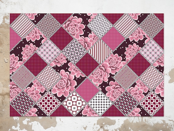 Pink Floral Vinyl Mat Pink Vinyl Floor Mat Purple Vinyl Rug - Etsy