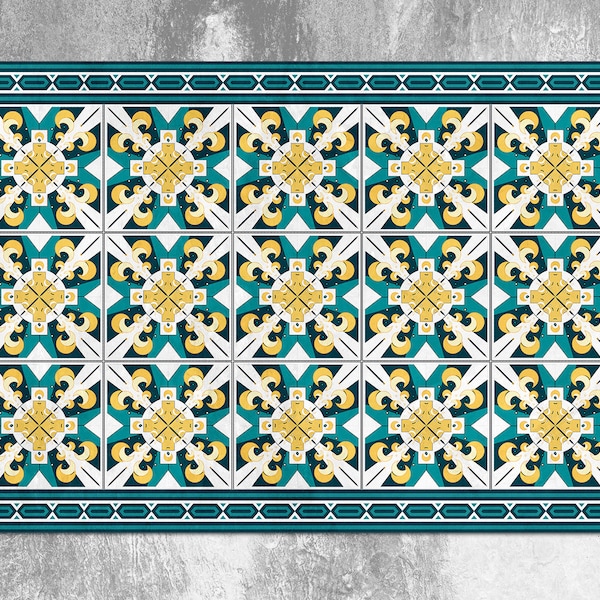 Linoleum Floor Tiles Turquoise Etsy