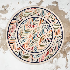 Vinti Vinyl Floor Mat, Round Vinyl Mat, Geometric Vinyl Mat, Beige and Colorful Round Rug, Floor Mat, Vinyl Flooring, Desk Mat