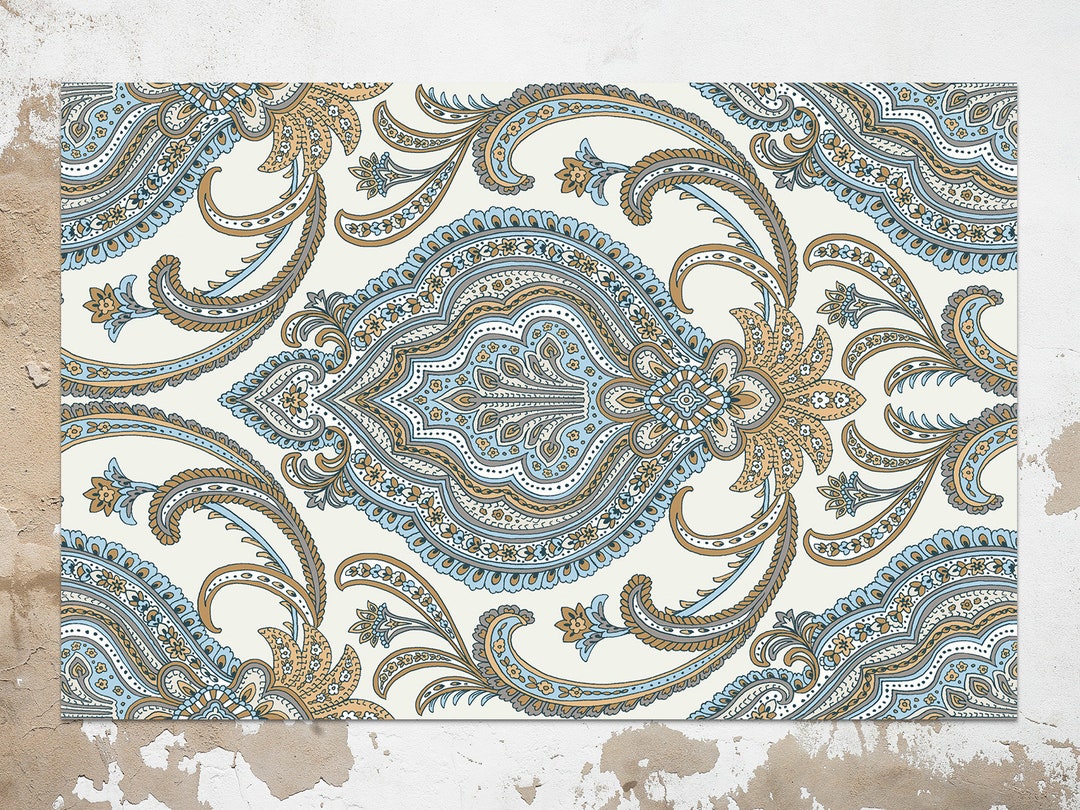 Retro Persian Vinyl Mat, Blue Vinyl Rug, Bronze Linoleum Rug, Ornament ...