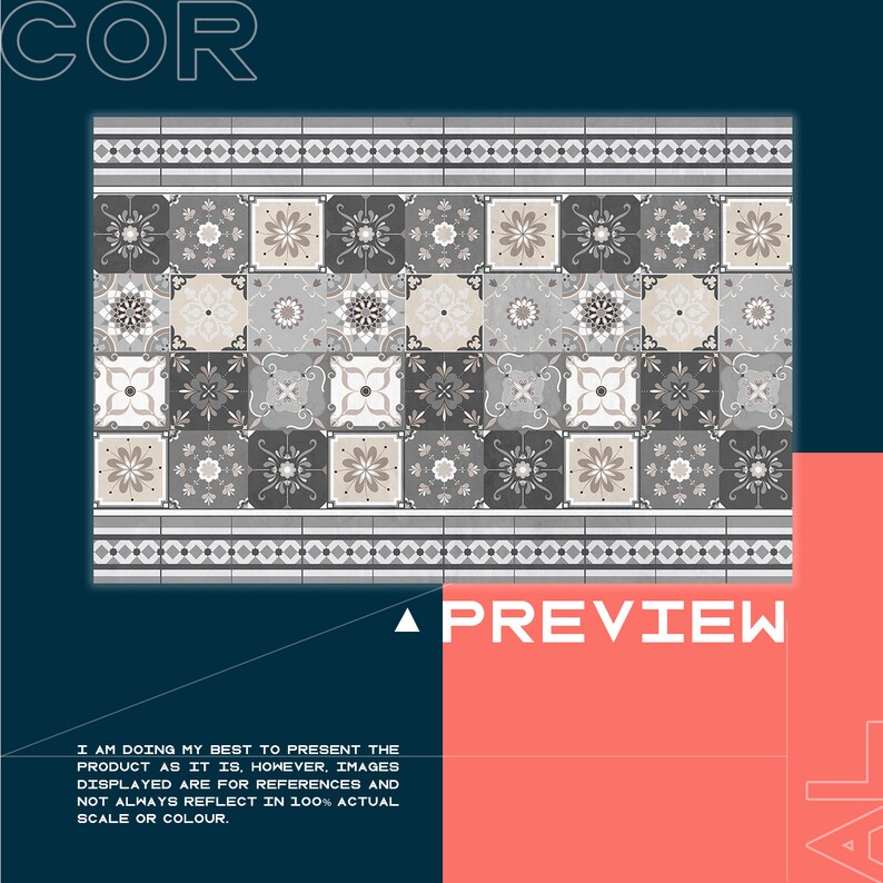 Portugal Rug Gray Portugal Tiles Rug Vinyl Mat, Gray Vinyl Rug, Beige Linoleum Rug ...