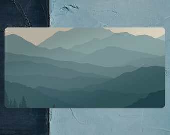 Mountains Desk Pad, Blue Keyboard Mat, Beige Desk Protector, Nature Desk Blotter, Pvc Mat, Desk Mat, Comfort Mat, Idea Gift