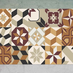 Five Color Geometric Mosaic Vinyl Floor Mat, Eclectic Vinyl Floor Mat, Yellow and Beige Vinyl Mat, Floor Mat, Area Rug, Comfort Mat