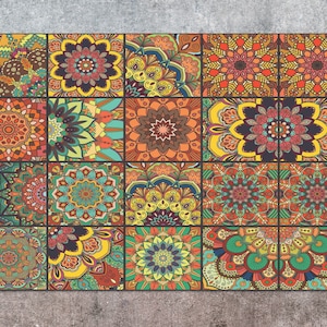 Classic Porto Tiles Vinyl Mat, Orange Linoleum Rug, Green Vinyl Floor Mat, Tile Vinyl Rug, Linoleum Mat, Vinyl Flooring, Vinyl Rugs and Mats