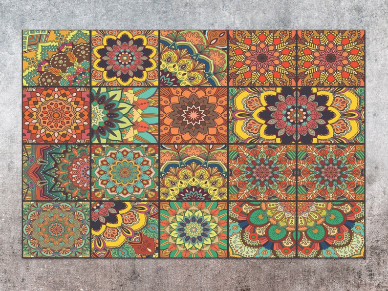 Classic Porto Tiles Vinyl Mat Orange Linoleum Rug Green Etsy