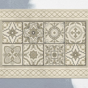 Alfombra de vinilo con azulejos ornamentales, alfombra de vinilo beige, alfombra de vinilo color bronce, alfombra de linóleo con azulejos, alfombra de linóleo, pisos de vinilo, alfombras y tapetes de vinilo