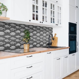 Drawing Fish and Turtle Panel Stickers, Peel and Stick Panels, Animals Panel Stickers, Gray Decal Decoration, Floor Panel Stickers
