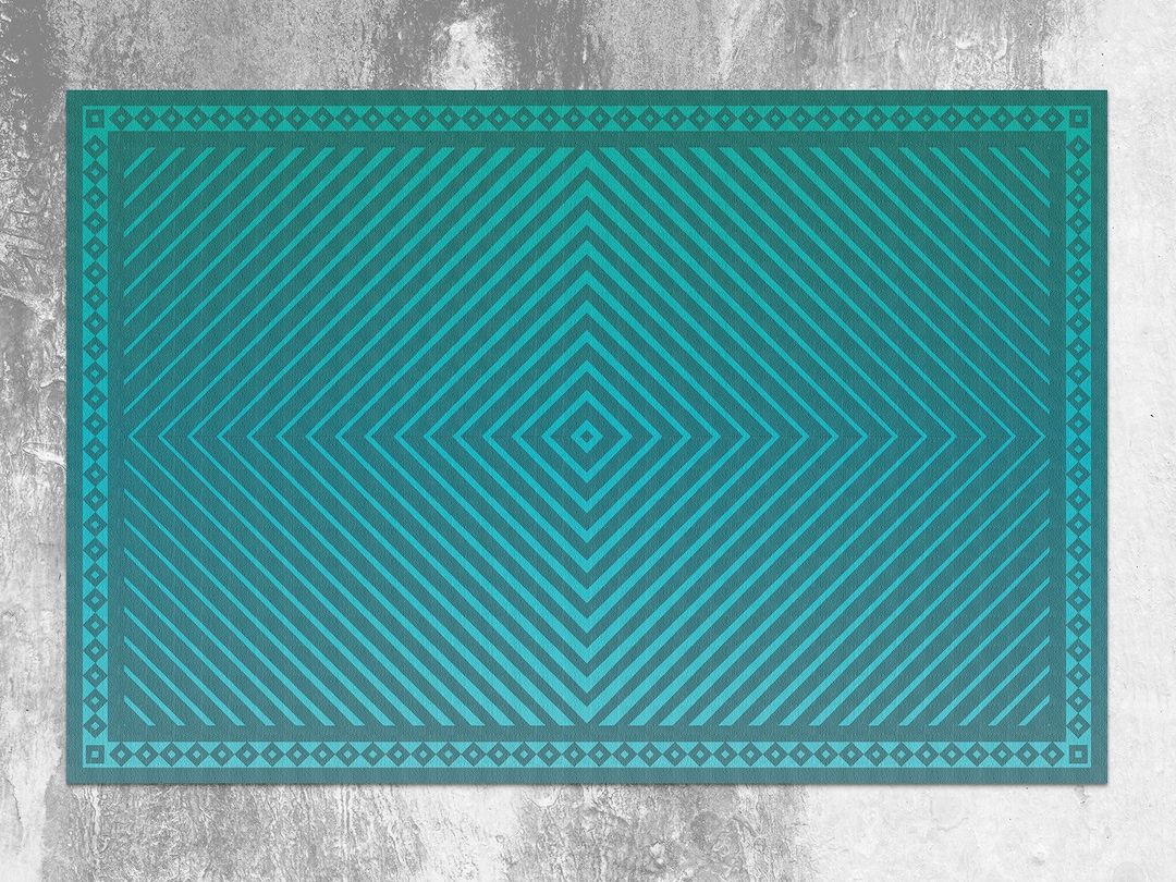 Hypnos Green Vinyl Mat Blue Linoleum Rug Turquoise Vinyl Etsy