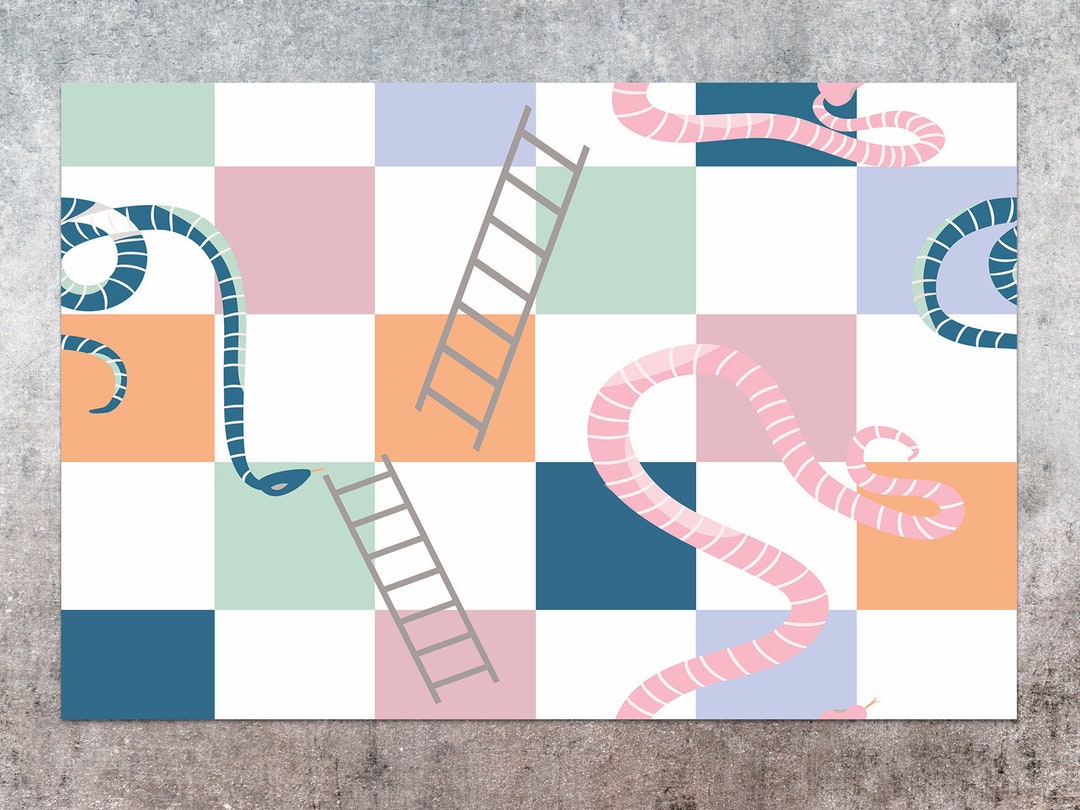 Colored Snakes and Ladders Vinyl Mat, Orange Vinyl Rug, Blue Linoleum