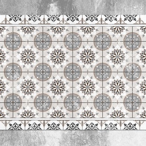 Moroccan Mosaic Tile Vinyl Mat, Beige Vinyl Rug, White Linoleum Rug, Tile Vinyl Floor Mat, Linoleum Mat, Decorative Mat, Livingroom Mat