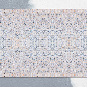 Pastel Ornament Vinyl Mat, Beige Vinyl Floor Mat, Blue Vinyl Rug, Solid Linoleum Rug, PVC Mat, Kitchen Decor, Kitchen Mats For Floor