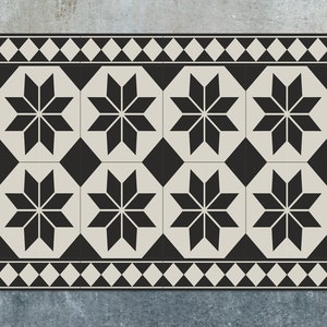 Gothic Caro Rug Black Vinyl Mat, Black Linoleum Rug, White Vinyl Floor Mat, Tile Vinyl Rug, Floor Mat, Kitchen Decor, Vinyl Rugs and Mats