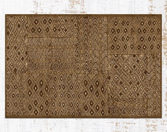 Tribal Abstract Rug Dark Brown Vinyl Mat, Brown Linoleum Rug, Bronze Vinyl Floor Mat, Retro Vinyl Rug, Floor Mat, Decorative Mat, Art Mat