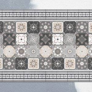 Gray Portugal Tiles Rug Vinyl Mat, Gray Vinyl Rug, Beige Linoleum Rug, Tile Vinyl Floor Mat, Kitchen Mat, Area Rug, Vinyl Rugs and Mats