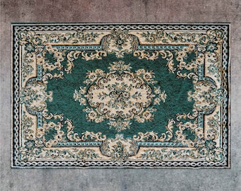 Royal Emerald vinyl vloermat met bloemenpatroon, retro vinyltapijt, groen en beige vinylmat, linoleumtapijt, keukendecor, vinylvloerkleden
