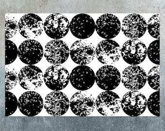 Brush Smears Cyrcle Vinyl Mat, Black Vinyl Rug, White Linoleum Rug, Geometric Vinyl Floor Mat, Kitchen Mat, Vinyl Flooring, Livingroom Rug