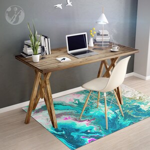Abstract Turquoise Chair Mat, Blue Protective Mat, Pink Splat Mat, Marble Vinyl Floor Mat, Chair Pad, Area Rug, Kids Room Decor, Splash Mat image 3