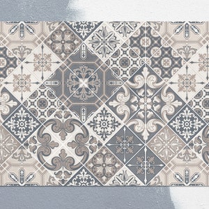 Pale Brown Portugal Tiles Rug Vinyl Mat, Gray Vinyl Rug, Beige Linoleum Rug, Tile Vinyl Floor Mat, PVC Mat, Area Rug, Kitchen Mats For Floor